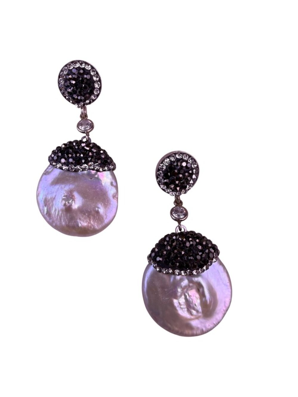 Baroque Pearl & Crystal Dangle Earrings Silver Tone Post Back Elegant Handmade